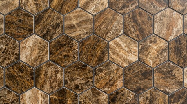 Brown marble hexagonal mosaic tile pattern