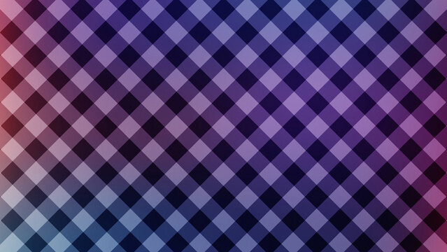 Contemporary diagonal checkered pattern with retro gingham plaid aesthetic in purple and blue gradient colors for stylish modern textile design.