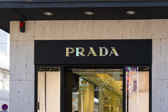 September 25, 2026, D&uuml;sseldorf, Germany - Exterior view of a Prada store facade with its logo