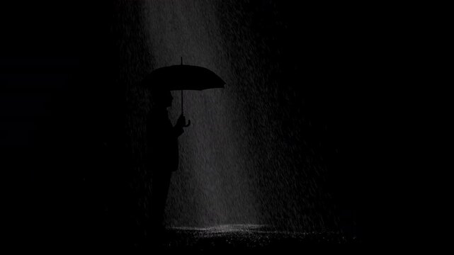 Man silhouette in rainstorm