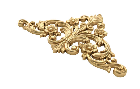 Decorative gold baroque style corner ornament isolated on transparent background