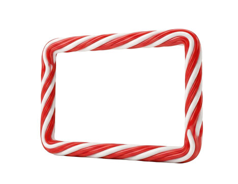 Rectangular candy cane frame made of red and white twisted peppermint sticks isolated on transparent background