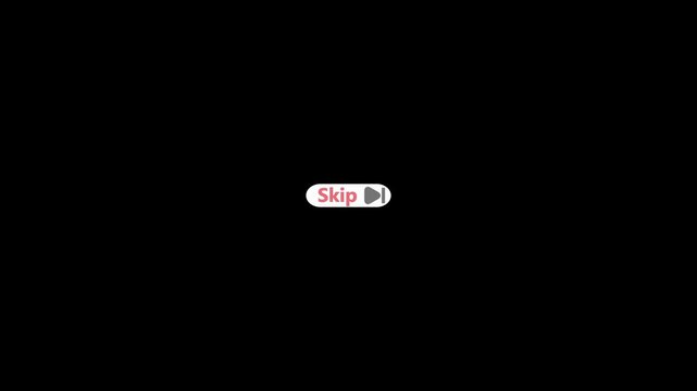 White capsule button badge with red Skip text and next track icon representing skip ad media player control interface UI design element isolated dark black background vector illustration.a 4 k video
