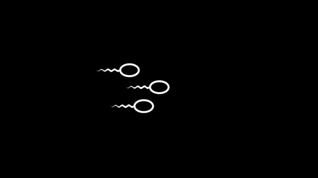 White sperm cells line art icon swimming representing human reproduction fertility biology genetics conception health medical science symbol isolated clean dark black background vector.4 k video.
