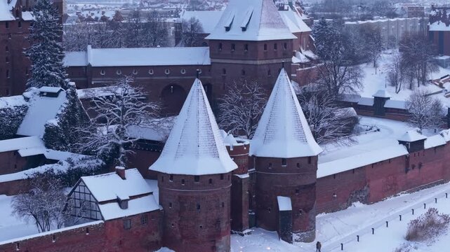 Malbork castle at snowy winter in Poland