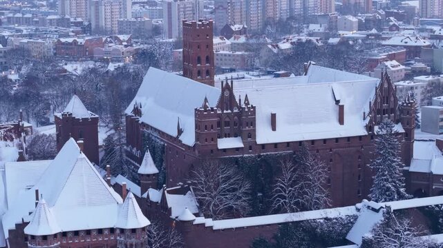 Malbork castle at snowy winter in Poland