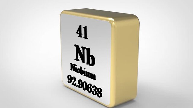 3D Rotating Niobium Nb Element From Periodic Table, 90 Degree Rotation, Scientific Chemistry Concept, 4K Clean Render