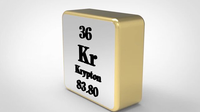 3D Rotating Krypton Kr Element From Periodic Table, 90 Degree Rotation, Scientific Chemistry Concept, 4K Clean Render