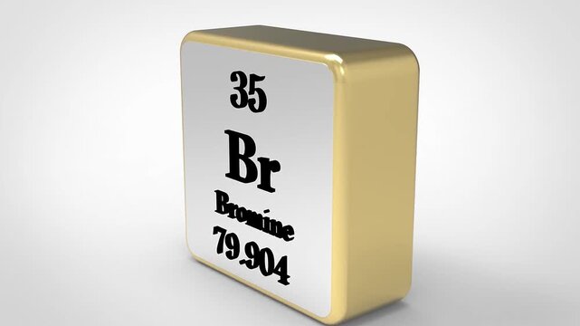 bromine, element, Br, number 35, periodic table, chemistry, science, chemical, 3d render, cube, rotating, 90 degrees, loop, rotation, animation, scientific, physics, molecule, atom, atomic, atomic wei