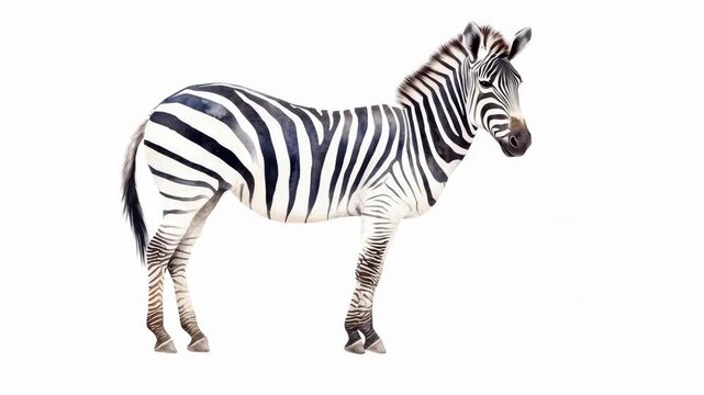 Wild Zebra Standing in Profile View on White Background