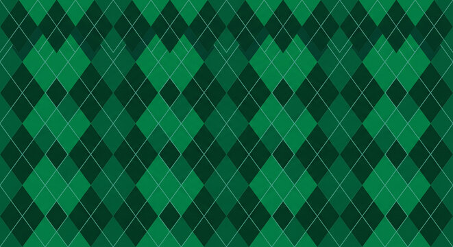 Seamless argyle pattern featuring a traditional diamond shape design in shades of green and dark forest green
