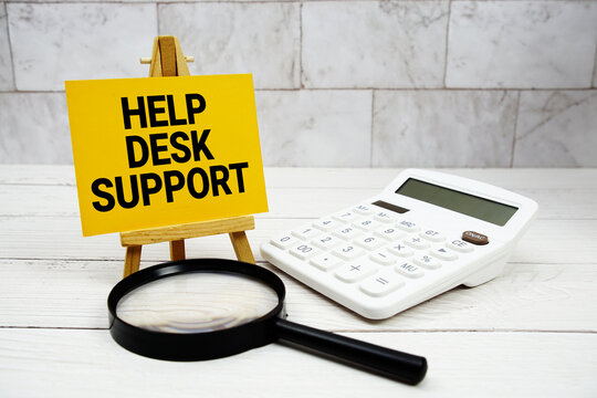 Help Desk Support text with calculator and magnifying glass