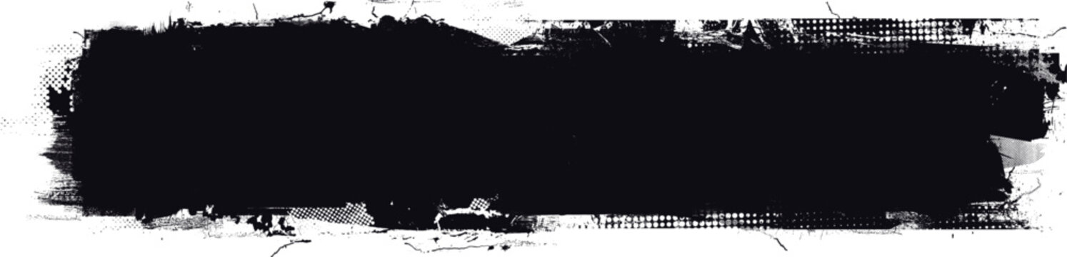 Black grunge horizontal textbox with distress texture and rough edges,copy space. Layered distressed banner . Rectangular  irregular grunge strokes with ragged edges . Overlay grunge texture . Vector 