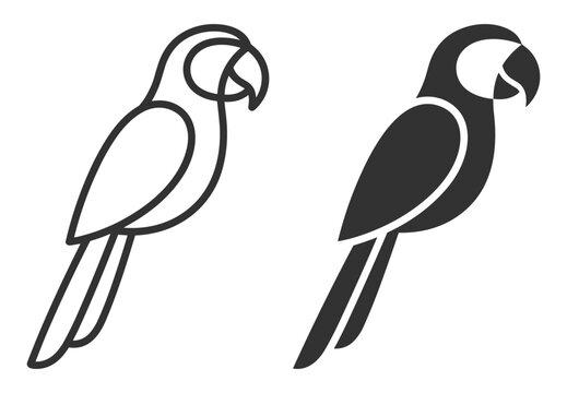 parrot line art and silhouette vector illustration on transparent background