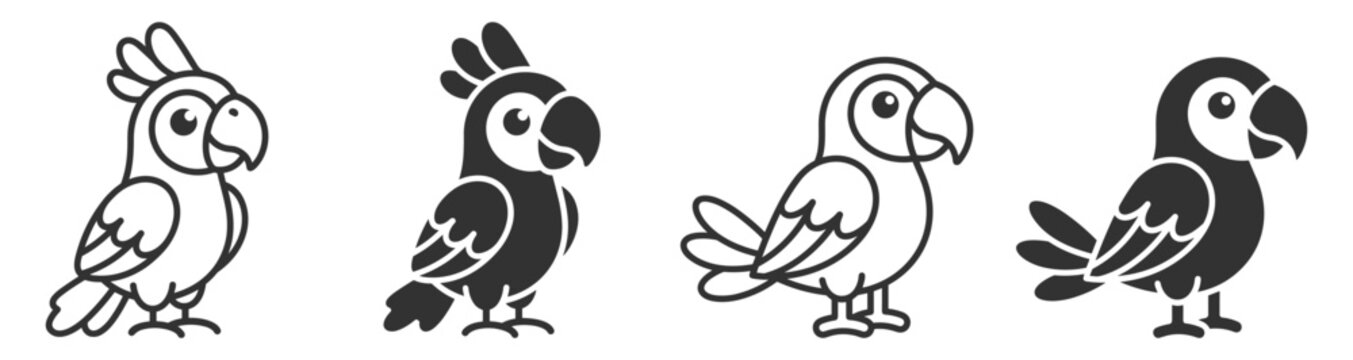 parrot icons set with outline and filled styles vector illustration on transparent background