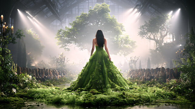 Eco Chic Couture Runway  A Model's Journey Through a Living, Luminous Wonderland