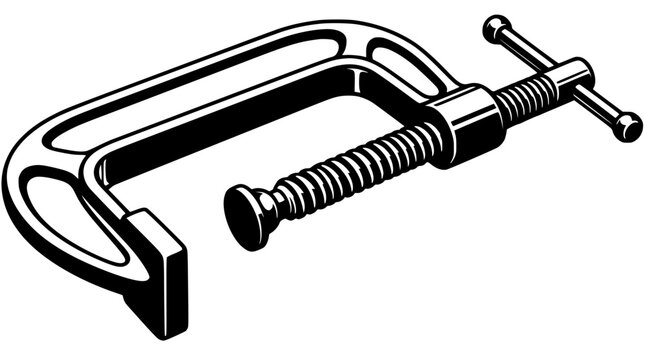 Black and white line art illustration of a C-clamp tool