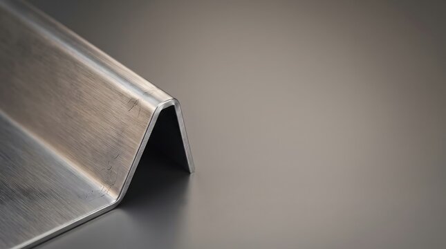 Gray metal angle bar profile resting on a smooth surface with construction