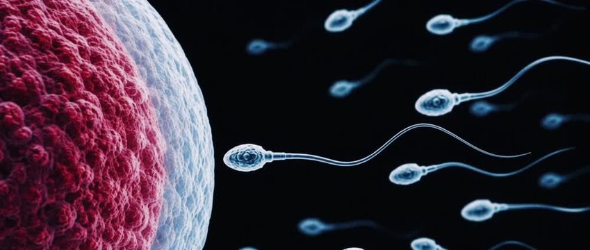 3D Animation of Sperm Cells Approaching an Egg During Fertilization