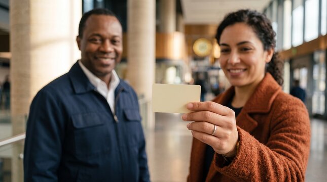 Commuter presents a transit card for calm fare confirmation