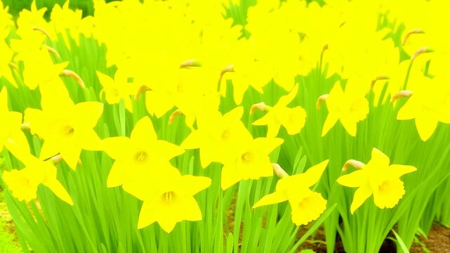 うなずく黄色い水仙の群れ シームレスループ動画背景 16:9 4K