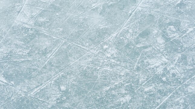 Natural scratched ice at the ice rink as texture or background for winter composition, large long picture