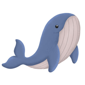 Cute Whale Watercolor Illustration Clipart Isolated on Transparent Background.