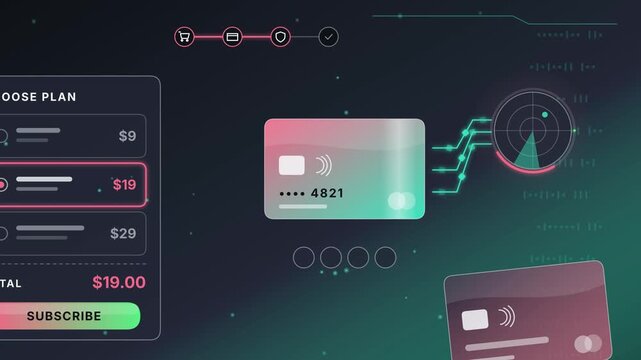 User interface design showcasing credit card payment processing with secure subscription options and pricing plans