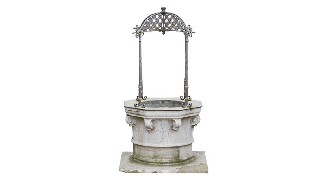 3d rendering of a vintage water well with ornate design
