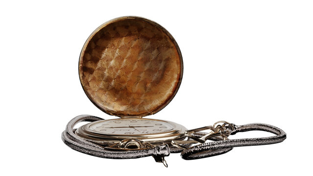 3d rendering vintage pocket watch with chain showing time
