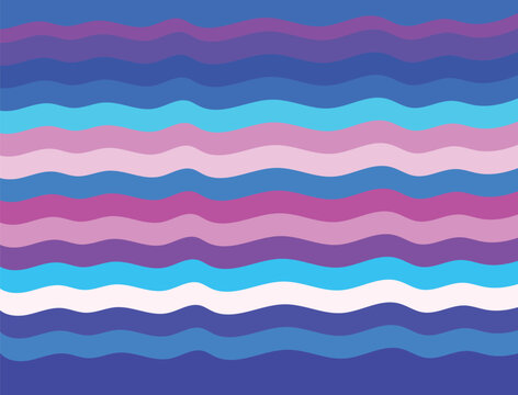 Horizontal wavy stripes pattern in shades of blue, purple, pink, and cyan, background, with repeating curved lines