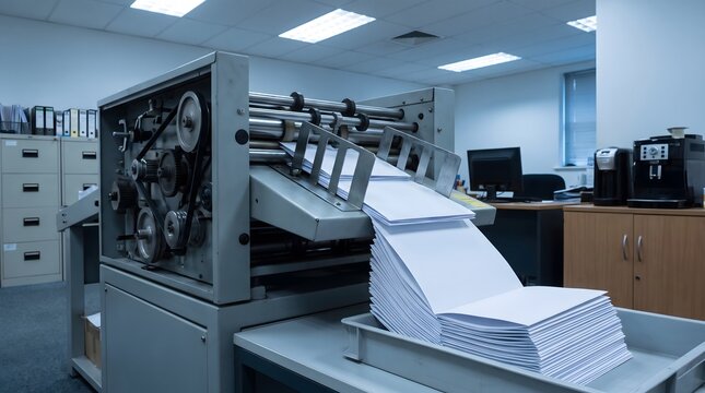 Paper folding machine processing documents in an office
