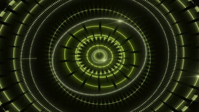 Lime green glowing HUD rings rotate around a bright core, futuristic reactor interface on a dark background