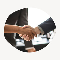Business handshake badge, employment, hiring photo in blob shape © Rawpixel.com