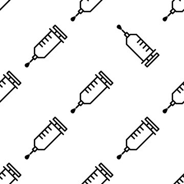 Seamless pattern of syringes, medical background, black