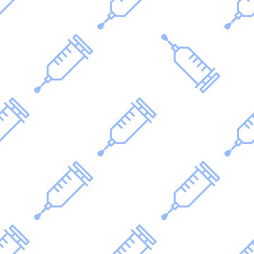 Seamless pattern of syringes, medical background, light blue
