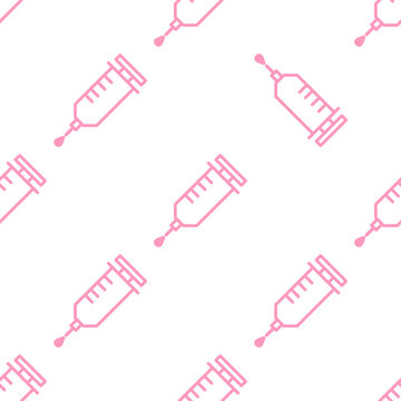 Seamless pattern of syringes, medical background, pink