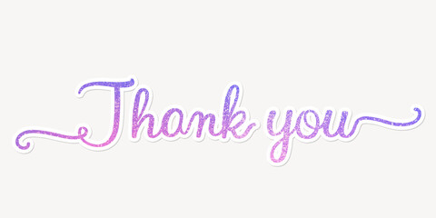 Thank you word, purple glittery calligraphy text with white outline © Rawpixel.com