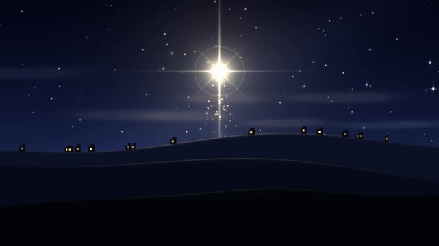 Navy Star of Bethlehem Night Sky Shooting Star Hills Christmas 4K