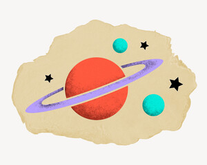Planet Saturn, ripped paper collage element © Rawpixel.com