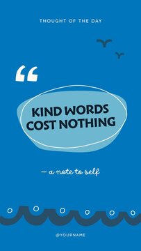 Doodle Stories / Cobalt Thought of the Day Story with Speech Oval, Quote Marks and Wave Border for Kindness Quotes and Daily Inspiration / Vertical / Part 04