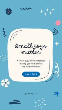 Doodle Abstract Stories / Sky Blue Small Joys Story with Script Card, Pinwheel and Flower Doodles for Gratitude Posts and Happy Moments / Vertical / Part 07