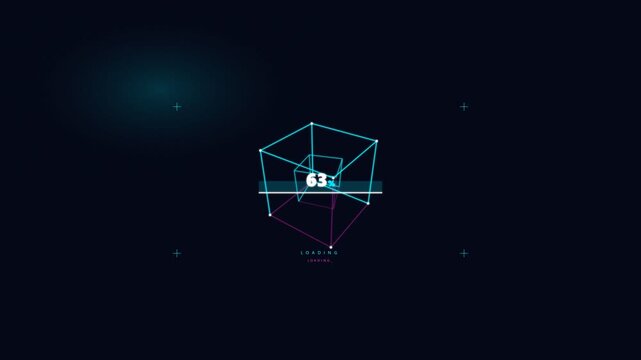 Rotating wireframe cubes swept by a horizontal scan plane