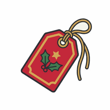 Small gift tag tied with string, christmas holiday clipart vector isolated on white