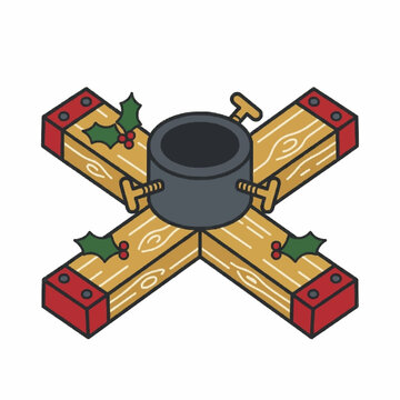 Wooden christmas tree stand, merry christmas flat design element vector illustration