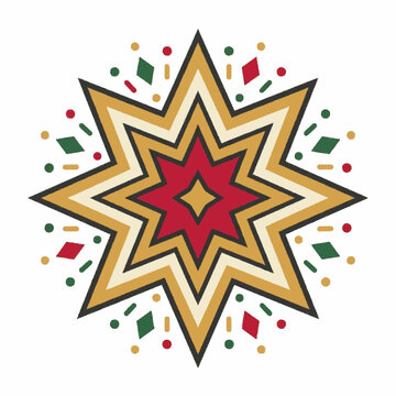 Bright eight pointed star with a glow outline, christmas holiday clipart vector isolated on white