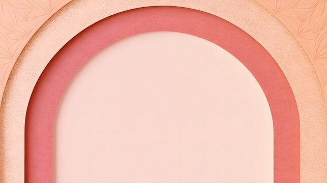 Multilayered arch frame design in pink and peach with embossed floral texture on the outer border
