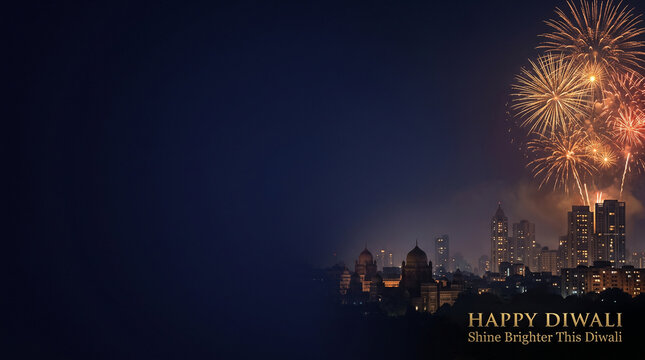 Diwali festival celebration background with golden fireworks over