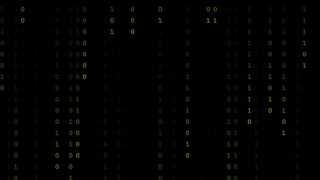 Green binary code streaming down a dark digital screen