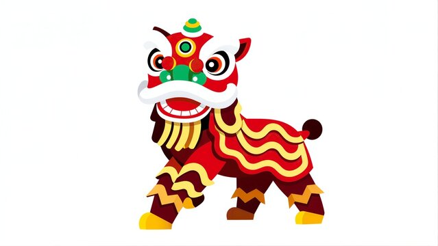 Colorful cartoon lion dance costume with red, white and green accents.